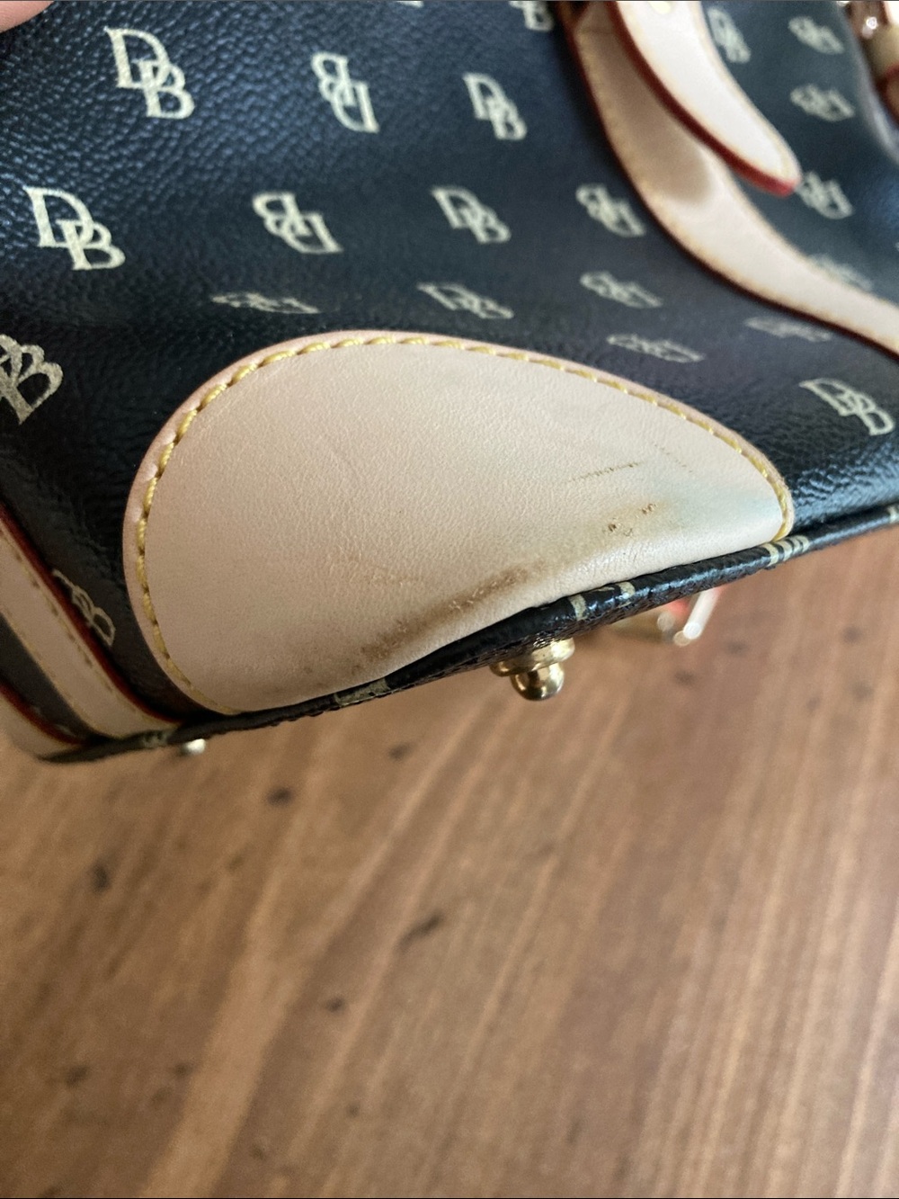 Dooney & Bourke Navy Blue and Cream Logo Satchel - Picture 10 of 11